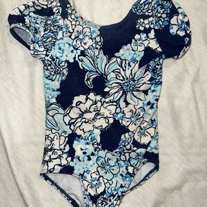 Lilly Pulitzer Girls Navy Blue & Light Blue Floral One-Piece Swimsuit